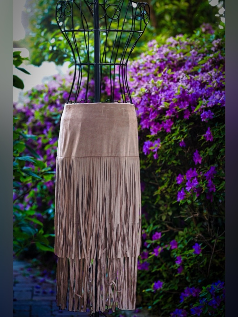 New York & Company Tan Faux Suede Fringe Midi Skirt - Size 0